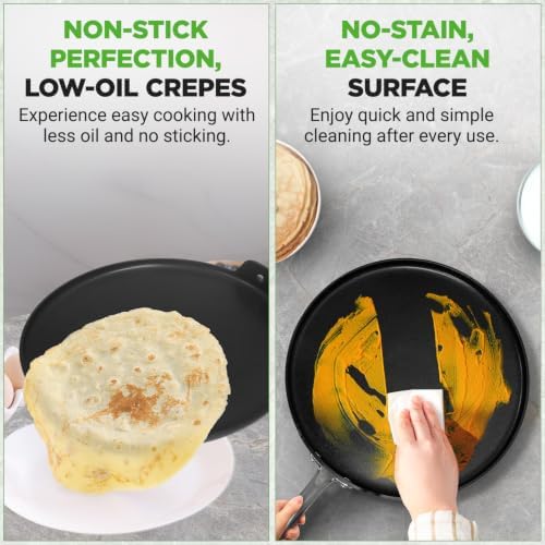 NutriChef 12 Inch Crepe Pan Non Stick, Ideal for Large Pancakes, Dosa