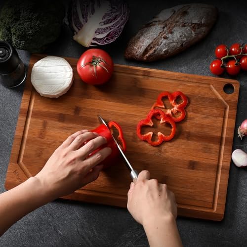 Hiware Wood Cutting Boards for Kitchen, Heavy Duty Bamboo Cutting