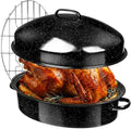 19.3" Large Roasting Pan with Rack and Lid, Granite Enameled Roaster