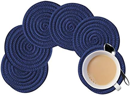 Gracelife 6pcs Cup Mat Pure Cotton Thread Weave Round Drink Hot Pads