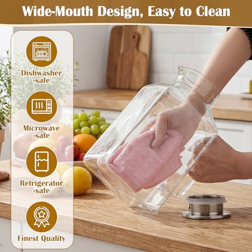 Gisafai 2 Pack 1 Gallon Square Glass Water Pitcher with Lid Spout
