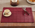 ZeeMart Linen Checked Farmhouse Placemats Set of 6, Burgundy 13x19in