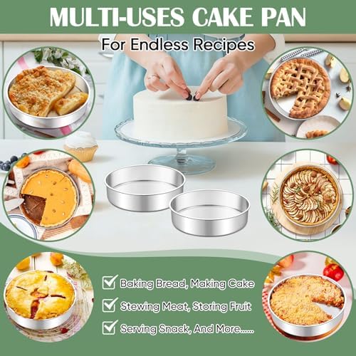 TeamFar 7 Inch Cake Pan Set of 3, Stainless Steel Round Cake Baking