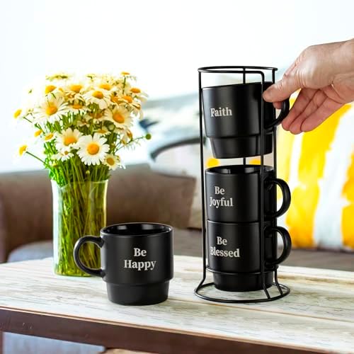 Signature Housewares Stackable Coffee Mug Tower Set with Metal Wire