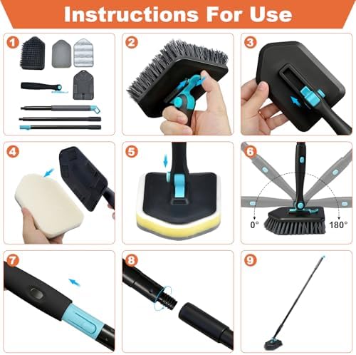 Long-Handled Shower Scrub Brush, 3-in-1, Black
