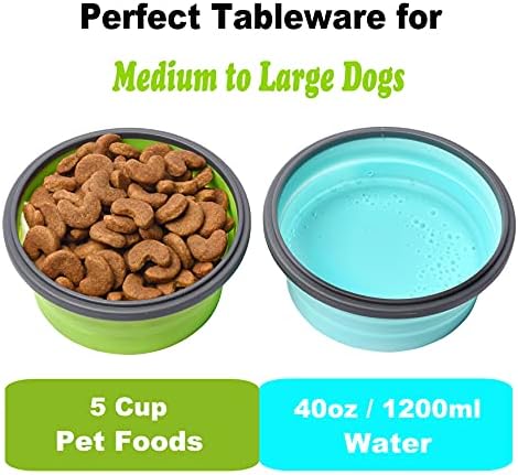 Large Collapsible 40 OZ Travel Dog Bowls, 2 Pack with Lids, Foldable