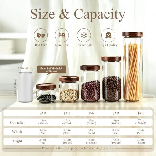 Glass Jars with Airtight Wood Lids - 57 OZ Large Tall Kitchen Pantry