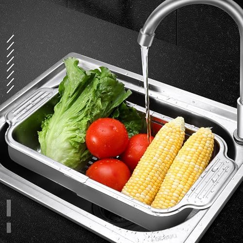 Over the Sink Colander, Extendable 304 Stainless Steel Vegetable
