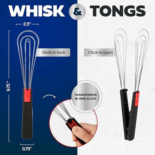 Flat Whisk and Tongs for Cooking – Multipurpose Kitchen Tool for