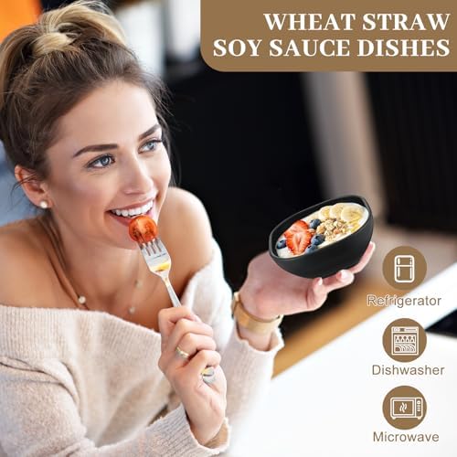 Gejoy 50 Pcs Dipping Sauce Bowls 4.5 oz Wheat Straw Small Dish, Black