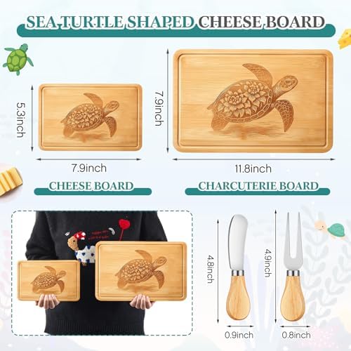 Ziliny Sea Turtle Charcuterie Board Set, Cutting and Cheese Board
