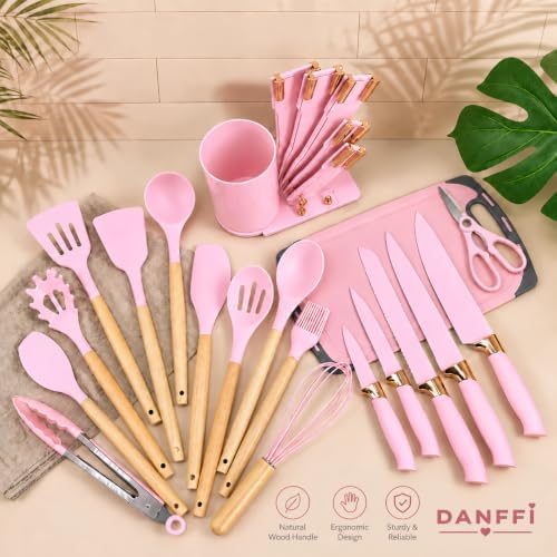 19-Piece Pink Kitchen Utensils Set