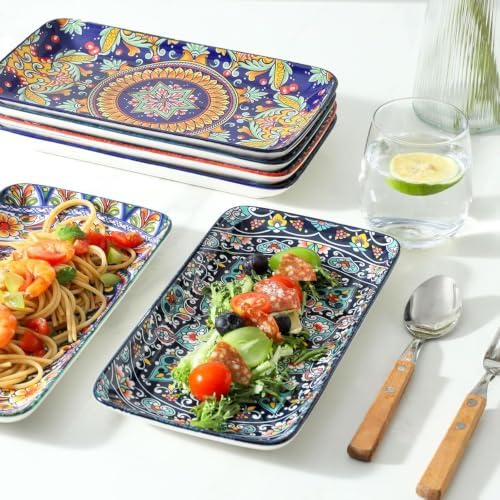glowworm 10.5 Inch Rectangular Dinner Plates, Ceramic Salad Plates Set