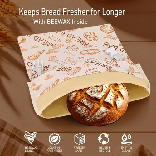 1-Pack Reusable Beeswax Bread Bag, XL Organic Cotton