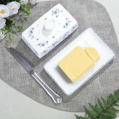 fanquare Porcelain Butter Dish with Lid, Classic Ceramic Butter Keeper