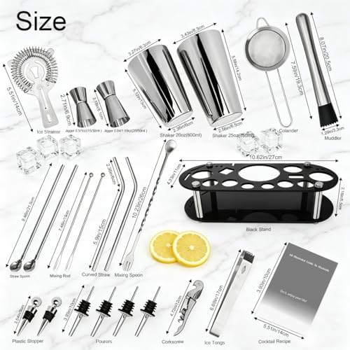 22-Piece Cocktail Shaker Set, 25/20oz Bartender Kit, Bartending