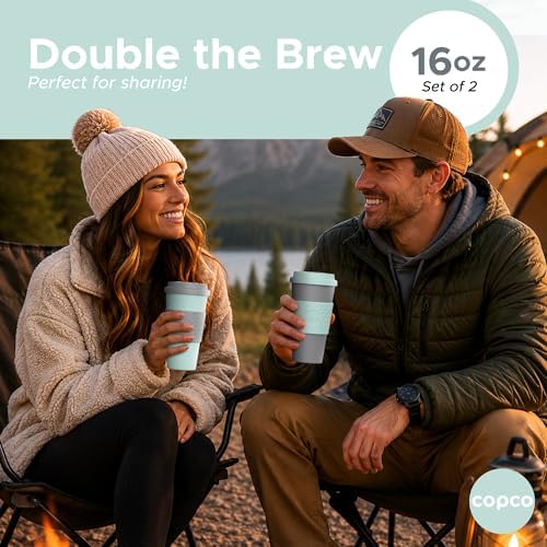 Copco Acadia Travel Mug with Lid, 16 Oz - Aqua & Gray, Set of 2