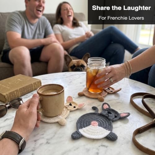 Funny Frenchie Butt Coasters Set of 3 - Handmade Absorbent Crochet