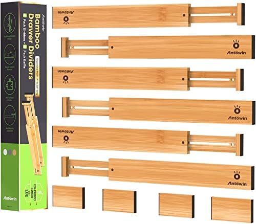 ANTOWIN Bamboo Drawer Dividers, Expandable Drawer Separators Splitter