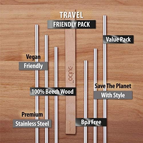 Reusable Stainless Steel Straws with Wood Cases, 6-Pack, 8.5-Inch