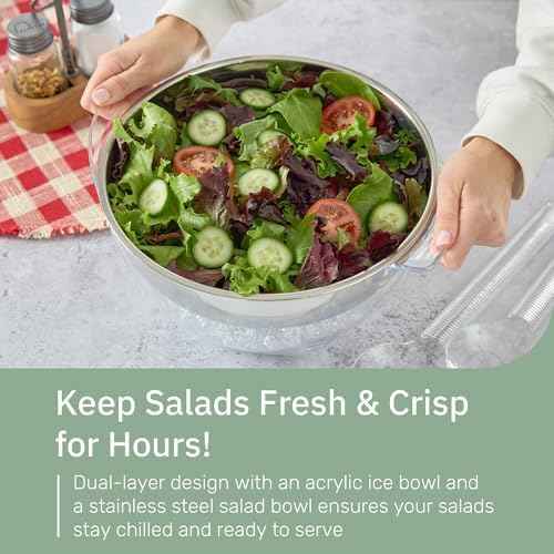 Useful Co. Chilled Serving Bowl, Salad Bowl with Ice Chiller Base and Lid