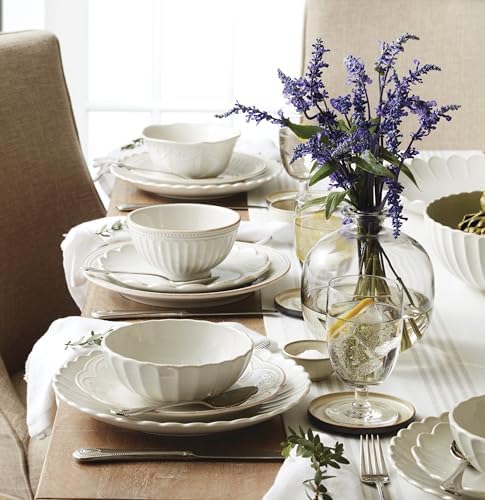 Lenox French Perle Scallop White Stoneware 24-Piece Dinnerware Set for 8