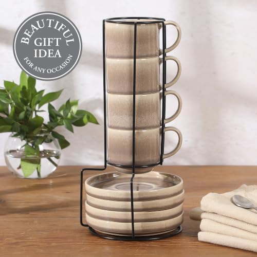Gibson Elite Sunrise Hills 9-Piece Stackable Stoneware Cup and Saucer