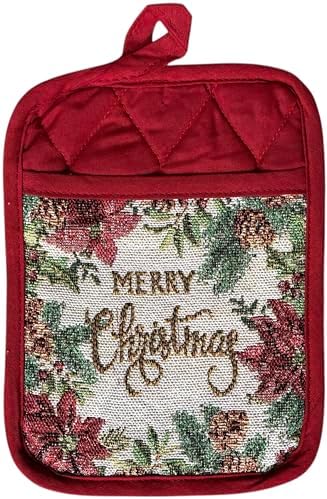 Red Poinsettia Flower 10 Pcs Tapestry Kitchen Set with Merry Christmas