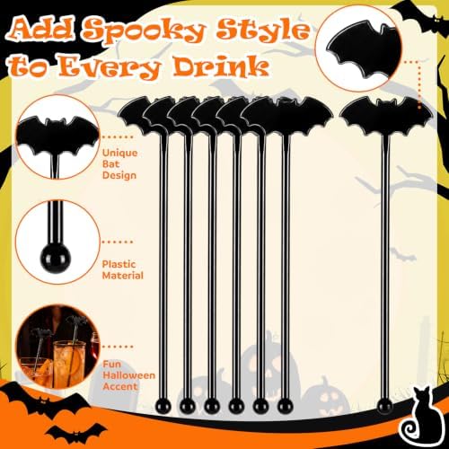 Silifine 100 Pcs Halloween Swizzle Sticks Plastic Bat Drink Stirrers