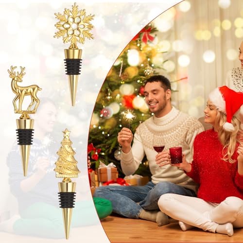 Wine Bottle Stopper,3 Pieces Christmas Snowflake Tree Deer Decorative