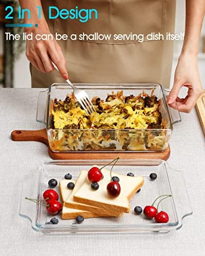 NUTRIUPS 8 x 9.5 Inches Rectangular Glass Casserole Dish With Glass