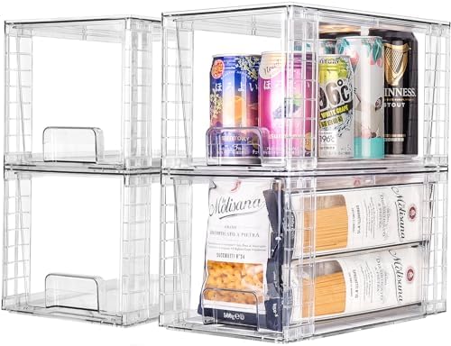 4 Pack Large Stackable Kitchen Storage Drawers, Clear