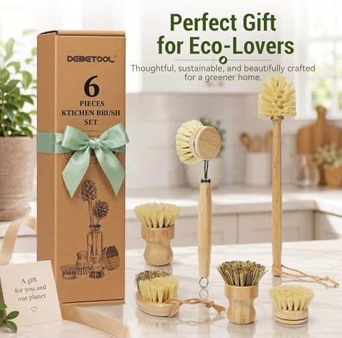 DEBETOOL 6-Piece Bamboo Dish Brush Set