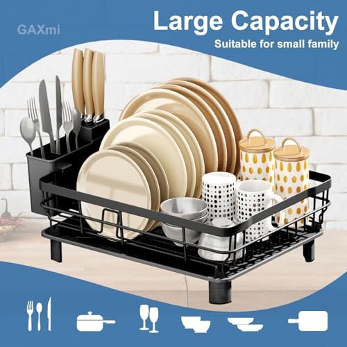 GAXmi 1-Tier Dish Drying Rack with Drainboard, Black
