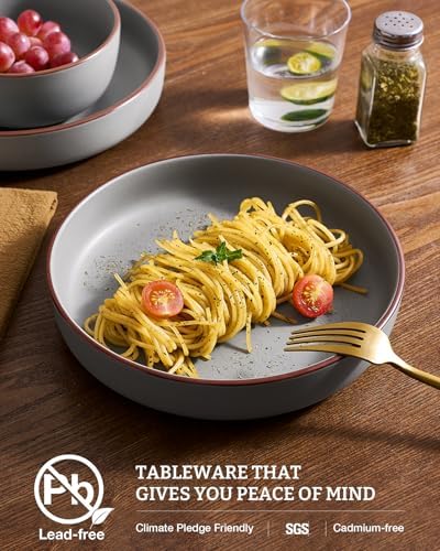 famiware Mercury Pasta Bowls Set of 4, 33 oz Large Salad Bowls, Dark