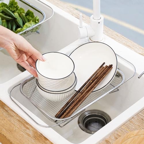 Over The Sink Colander,Stainless Steel Sink Mesh Colander Basket With