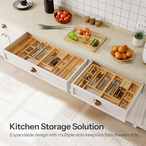 HOOBRO Large Silverware Organizer Kitchen Drawer Organizer, Magnetic