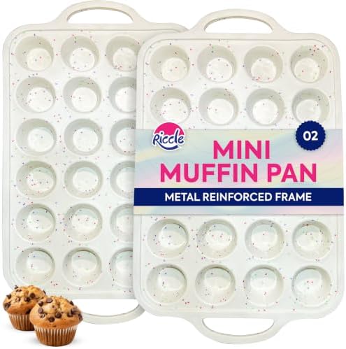 RICCLE 2 Pack Silicone Mini Muffin Pan with Metal Frame, Mini Cupcake