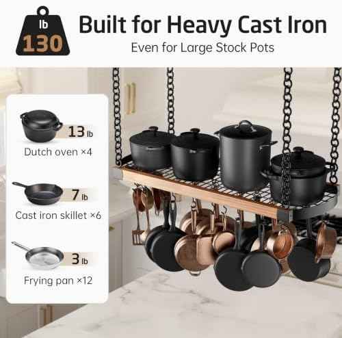 KES 48 Inch Large Hanging Pot Rack Ceiling Mount with 130lb High-Capacity