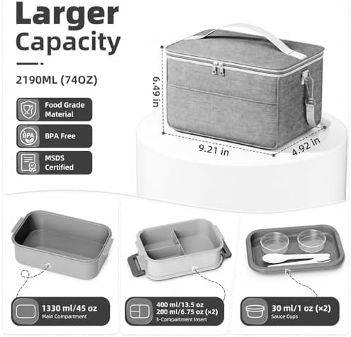 Adults Lunchbox Bento Box with Lunch Bag- 74 OZ All-in-One Stackable