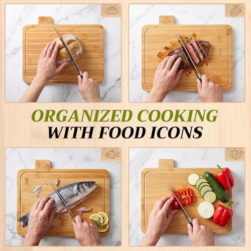 LemonRoad 4 Pack Wood Cutting Board Set with Holder, Bamboo