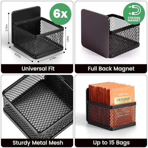 Magnetic Tea Bag Organizer, 6-Piece Metal Refrigerator Organizer