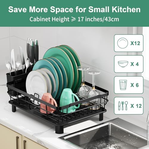 MOUKABAL Dish Drying Rack with Drainboard, Black