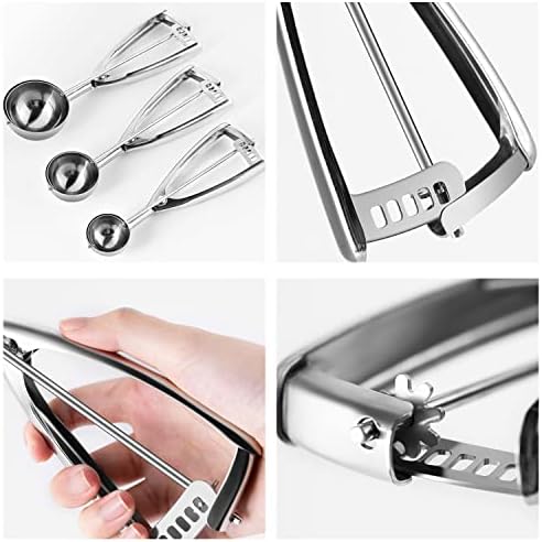 Ecowin Cookie Scoop Set Ice Cream Scoops, 3 PCS Thick Stainless Steel