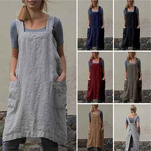 VLZUFE Cotton Linen Apron for women Cross Back Apron Pinafore Dress
