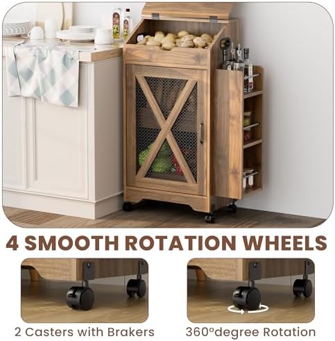 Potato and Onion Storage Bin, Movable Fruit and Vegetable Bin with