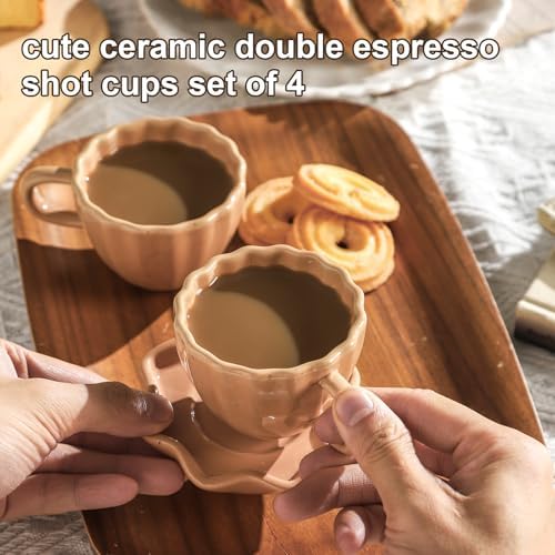 Cute Ceramic Double Espresso Shot Cups Set of 4 Tazas Para Cafe