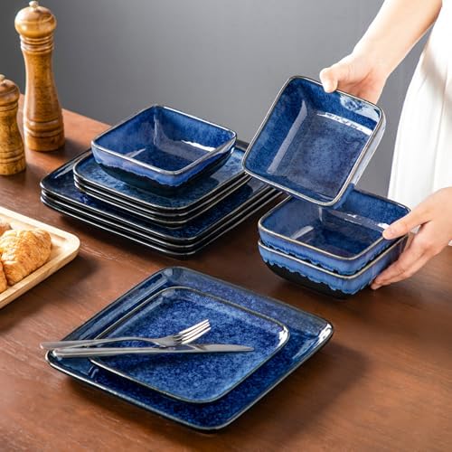 vancasso Stern Square Stoneware Dinnerware Set for 4,16 Piece Dining Set