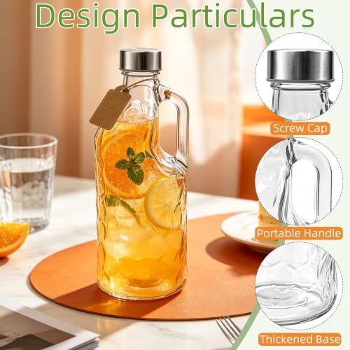 3 Pack 40 Oz Clear Glass Pitchers Airtight Water Jugs with Handles