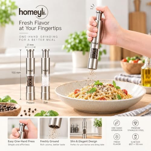 Manual Salt & Pepper Grinder Set, Adjustable Coarseness, Stainless